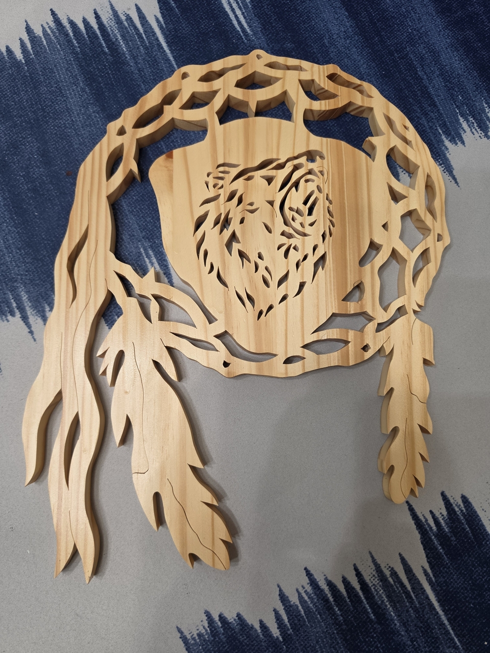 Scroll-saw Cut Wooden Bear Dreamcatcher W/ Feathers Wall Hanging Cutout Decor - Picture 3 of 9